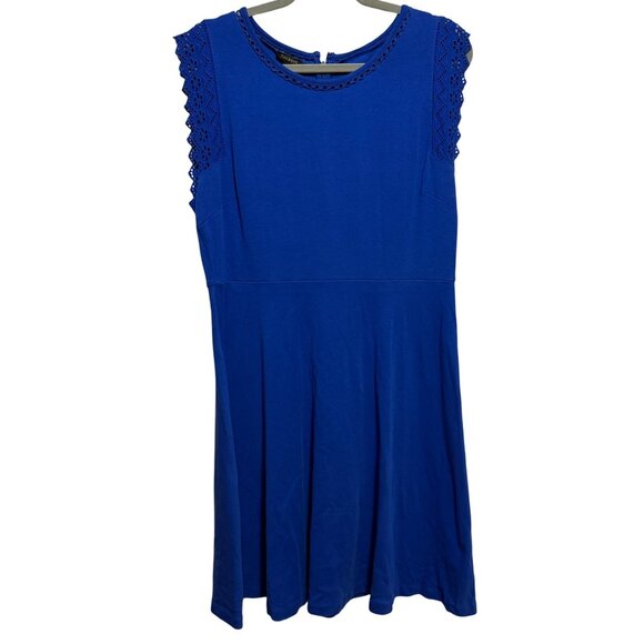 Talbots Blue Sleeveless Lace Trim Dress L - Picture 1 of 6